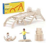 COSYLAND Triangle d’Escalade Montessori 8-en-1 en Bois, Arche Pliable pour Enfants 1-6 Ans, Parcours de Motricité Hauteur Réglable, Charge 80 kg, Grande, Boîte Cadeau Colorée (Naturel)