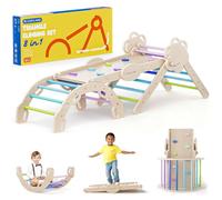COSYLAND Triangle d’Escalade Montessori 8-en-1 en Bois, Arche Pliable pour Enfants 1-6 Ans, Parcours de Motricité Hauteur Réglable, Charge 80 kg, Boîte Cadeau Colorée (Couleurs Froides)