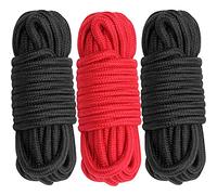 Cosymate Lot de 3 cordes en coton doux tout usage avec nœud torsadé - 8 mm de diamètre - 10 m de long - 1 rouge et 2 noirs