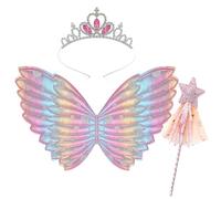 Cosysparks Ailes De Fée Enfant Set 3 Pièces Papillon Ailes Costume Set Avec Brillant Couronne Baguette Magique Pour Les Filles Halloween Fête D'anniversaire
