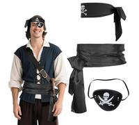 Cosysparks Deguisement Pirate Femme Homme, 3 Pack Pirate Accessoires Avec Noir Bandana Eye Patch et Sash Femmes Hommes Robe Fancy Pirates pour Halloween Cosplay Pirates Role Play Party(Noir)