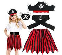 Cosysparks Deguisement Pirate Fille 4 a 8 Ans, 4 Pièces Costume Pirate Accessoires, Halloween Cosplay Dress Up Party Girl Costume Pirate (Fille)
