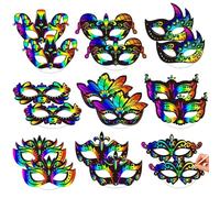 Cosysparks Masques à Gratter Enfant, 18 Pcs Masques en Papier Bricolage pour Décorer les Enfants Drôle Magic Scratch Art Masque Craft Kit pour Halloween Anniversaire Cosplay Fête à Thème (Carnaval)