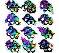 Cosysparks Masques à Gratter Enfant, 24 Pcs Masques en Papier Bricolage pour Décorer les Enfants Drôle Magic Scratch Art Masque Craft Kit pour Anniversaire Cosplay Fête à Thème (Pirate)
