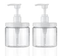 Cosywell Distributeur à pompe en plastique rechargeable avec ouverture large, style bocal, flacons vides pour salle de bain, pour lotion, shampooing et après-shampooing, transparent, 2 flacons, 500 ml