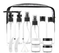 Cosywell Lot de 15 bouteilles de voyage pour articles de toilette de 56,7 g approuvées par la TSA - Anti-fuites - Trousse de toilette transparente pour shampooing, lotion, soins de la peau (noir)