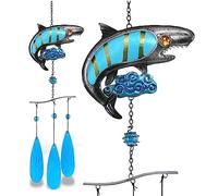 CoTa Global Carillon éolien en forme de requin - Carillon à vent en verre et métal fait à la main - Décoration d'intérieur et d'extérieur à suspendre pour porche, terrasse et jardin - 68,6 cm