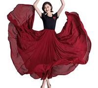 COTCLO Jupe longue de danse pour femme - Jupe longue plissée - Couleur unie - Taille haute - Jupe longue en mousseline de soie, bordeaux, 36