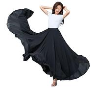 COTCLO Jupe longue de danse pour femme - Jupe longue plissée - Couleur unie - Taille haute - Jupe longue en mousseline de soie, Noir , 36