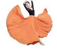 COTCLO Jupe longue de danse pour femme - Jupe longue plissée - Couleur unie - Taille haute - Jupe longue en mousseline de soie, Orange, 36