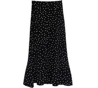 COTCLO Jupe longue d'été pour femme Noir à pois blancs Style Preppy Jupe taille haute, Noir , 44