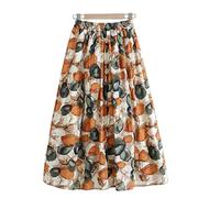 COTCLO Jupe longue en coton et lin pour femme - Jupe d'été élastique taille haute plissée - Jupe de plage ample décontractée, b, 44