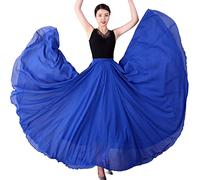 COTCLO Jupe longue de danse pour femme - Jupe longue plissée - Couleur unie - Taille haute - Jupe longue en mousseline de soie, bleu marine, 40