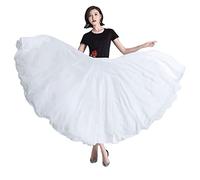 COTCLO Jupe longue pour femme - Jupe de danse - Jupe plissée longue - Jupe d'été - Couleur unie - Taille haute - Jupe longue en mousseline - Jupe à larges volants - Blanc, M