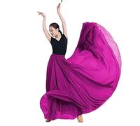 COTCLO Jupe longue pour femme - Jupe de danse plissée - Jupe longue plissée d'été - Couleur unie - Taille haute - Jupe longue en mousseline - Jupe large à balancements - Fuchsia, S