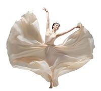 COTCLO Jupe longue pour femmes - Jupe de danse - Jupe longue plissée - Jupe d'été - Couleur unie - Taille haute - Jupe longue en mousseline - Jupe à larges volants - Crème, L