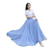 COTCLO Jupe longue pour femmes - Jupe de danse - Jupe longue plissée - Jupe d'été uni - Taille haute - Jupe longue en mousseline - Jupe ample - Bleu glace, L