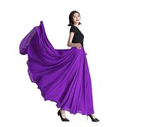 COTCLO Jupe longue pour femmes - Jupe de danse plissée - Jupe longue plissée d'été - Couleur unie - Taille haute - Jupe longue en mousseline - Jupe ample - Violet, XL
