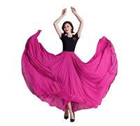 COTCLO Jupe longue pour femmes - Jupe de danse plissée - Jupe longue plissée d'été - Couleur unie - Taille haute - Jupe longue en mousseline - Jupe large à balancement - Rose Rouge, M