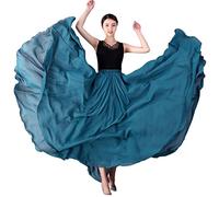 COTCLO Jupe longue pour femmes - Jupe de danse plissée - Jupe longue plissée d'été - Couleur unie - Taille haute - Jupe longue en mousseline - Grande jupe à balancer - Bleu paon, S