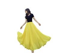 COTCLO Jupe longue pour femmes - Jupe de danse plissée - Jupe longue plissée d'été - Couleur unie - Taille haute - Jupe longue en mousseline - Jupe large à balancer - Jaune, S