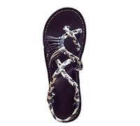 COTCLO Sandales d'été sandales d'été chaussures pour femme couleur assortie nœud de corde sandales confortables pour femme chaussures grande taille - noir, 35