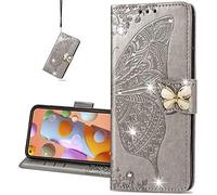 COTDINFOR Case for Huawei Nova 5T Coque Diamant Svelte PU Bling Crystal Papillon en Relief Protecteur Flip Phone Cover Étui Housse pour Huawei Nova 5T Case Diamond Butterfly Gray SD