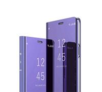 COTDINFOR Compatible avec Huawei Mate 20 Lite Coque Folio Portefeuille Mince Plating Makeup Mirror Clear View Antichoc Housse Flip Cover pour Huawei Mate 20 Lite Mirror PU Purple MX.