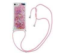 COTDINFOR Compatible avec iPod Touch 7 Coque Liquid Case Glitter Sparkle Bling Flowing Antichoc Protecteur Lanyard Silicone Étui Housse for iPod Touch 5/6 / 7 TPU Rose Love YB.