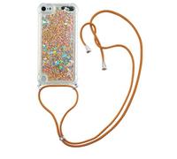 COTDINFOR Compatible avec iPod Touch 7 Coque Liquid Case Glitter Sparkle Bling Flowing Antichoc Protecteur Lanyard Silicone Étui Housse for iPod Touch 5/6 / 7 TPU Gold Love YB.