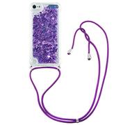 COTDINFOR Compatible avec iPod Touch 7 Coque Liquid Case Glitter Sparkle Bling Flowing Antichoc Protecteur Lanyard Silicone Étui Housse for iPod Touch 5/6 / 7 TPU Purple Love YB.