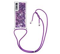 COTDINFOR Compatible avec LG Velvet 5G Coque Liquid Case Glitter Sparkle Bling Flowing Antichoc Protecteur Lanyard Silicone Étui Housse for LG Velvet TPU Purple Love YB.