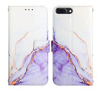 COTDINFOR Compatible with iPod Touch 7 Coque Marble De l'art Cuir PU Magnétique Magnétique Porte-Cartes Étui Portefeuille Cover Flip Housse Étui pour iPod Touch 7 Marble White Purple YB.