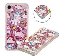 COTDINFOR Coque Liquide pour iPhone XR,Liquide Flowing Glitter Silicone Housse Modèle de Dessin Animé Ultra-Mince TPU Transparente Antichoc Souple Cover pour iPhone XR Rainbow Unicorn YB.