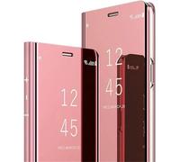 COTDINFOR Coque pour Apple iPhone 16 Plus Cover Clear View Flip Folio Portefeuille Bookstyle Téléphone Antichoc Case Support Pliable Étui à Rabat PC+PU Housse pour iPhone 16 Plus Or Rose MX.