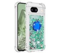 COTDINFOR Coque pour Google Pixel 8A Liquide Étui Silicone Bling Glitter Paillette Housse avec Brillante Diamant 360° Ring Holder Souple Bumper Phone Cover pour Google Pixel 8A Love Green YBWTZH.