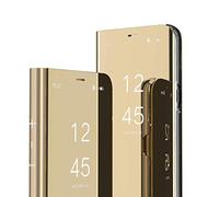 COTDINFOR Coque pour iPhone Air Flip Cover Paillettes Miroir Clear View Bookstyle Téléphone Étui Case Support Pliable Plating PC Antichoc Bumper Housse pour iPhone Air Or MX.