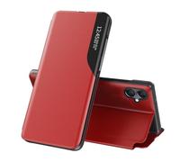 COTDINFOR Coque pour Samsung Galaxy A06 Clear View Étui Smart Window à Rabat en Cuir Flip Folio Multi-Function Kickstand Support Pliable Antichoc Housse Cover pour Samsung Galaxy A06 Red CC.