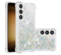 COTDINFOR Coque pour Samsung Galaxy S24 Case Liquide Étui Silicone Amour Crystal Glitter Housse Floating Antichoc Protective Clear Bumper Phone Cover pour Galaxy S24 TPU Love Silver YBWTLS.