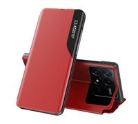 COTDINFOR Coque pour Xiaomi Mi POCO X6 Pro 5G Clear View Étui Smart Window à Rabat en Cuir Flip Folio Multi-Function Kickstand Support Pliable Antichoc Housse Cover pour Mi POCO X6 Pro 5G Red CC.