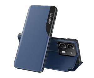 COTDINFOR Coque pour Xiaomi Redmi Note 13 4G Clear View Étui Smart Window à Rabat en Cuir Flip Folio Multi-Function Kickstand Support Pliable Antichoc Housse Cover pour Redmi Note 13 4G Bleu CC.
