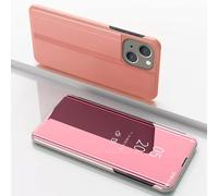 COTDINFOR Cover pour iPhone 15 Coque Flip Folio Makeup Miroir Bookstyle Téléphone Étui Portable Case Support Pliable Plating PC Clear Lisse Antichoc Bumper Housse pour iPhone 15 Or Rose MX.