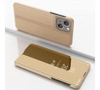 COTDINFOR Cover pour iPhone 15 Pro Max Coque Clear View Flip Folio Makeup Miroir Effet Bookstyle Téléphone Étui portable Case Support Pliable Antichoc Bumper Housse pour iPhone 15 Pro Max Or MX.