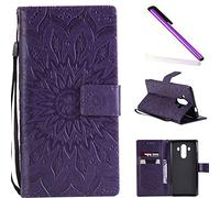 COTDINFOR Cuir Premium Coque pour Huawei Mate 10 Pro,Motif d'embossage de Fleurs de Mandala Conception Couverture de Protection Housse，Etui Housse pour Huawei Mate 10 Pro Purple Sunflower KT.