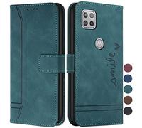 COTDINFOR Étui portefeuille pour Moto One 5G Ace, Moto One 5G Ace Case avec porte-cartes Etui à rabat en cuir avec béquille magnétique Protection complète Compatible avec Motorola Moto One 5G Ace Smile Vert