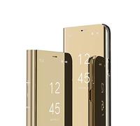 COTDINFOR Galaxy A10 Coque Ultra Mince Plating Mirror Makeup Coque Clear View Folio Portefeuille Antichoc Leather Housse Flip Cover pour Samsung Galaxy A10 Mirror PU Gold MX.