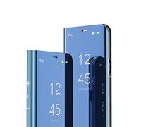 COTDINFOR Galaxy S10 Plus Coque Ultra Mince Plating Mirror Makeup Magnétique Coque Clear View Folio Portefeuille Antichoc Leather Housse Flip Cover pour Samsung Galaxy S10 Plus Mirror PU Blue MX.