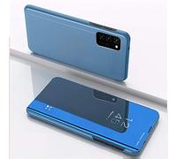 COTDINFOR Galaxy S20 Coque Ultra Mince Plating Mirror Makeup Coque Clear View Folio Portefeuille Antichoc Leather Housse Flip Cover pour Samsung Galaxy S20 Mirror PU Blue MX.