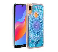 COTDINFOR Huawei Y6 2019 Coque Liquide Flowing Glitter Silicone Housse Modèle de Dessin Animé TPU Transparente Antichoc Souple Cover pour Huawei Y6 2019 Blue Totem XYLS.