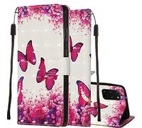 COTDINFOR pour Samsung Galaxy A71 Coque Flip,Cool Painted 3D Effet Peint Cuir PU Magnétique Fermoir Magnétique Porte-Cartes Wallet Cover Housse Étui pour Galaxy A71 Red Butterfly YB.